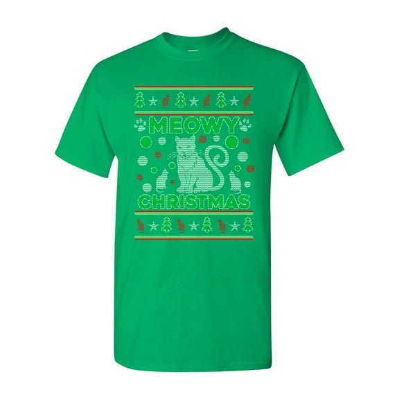 Meowy Cat Animals Pet Ugly Christmas DT Adult T-Shirt Tee
