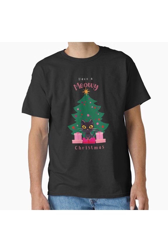Meowy Cat Holiday Humor Cute Christmas Gift Design Unisex T-Shirt, up to size 5XL