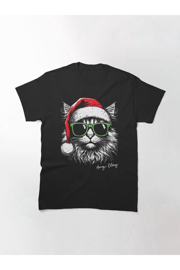 Meowy Catmas Father Christmas Cat Glasses Winter Holiday Apparel Unisex T-Shirt up to Size 5XL