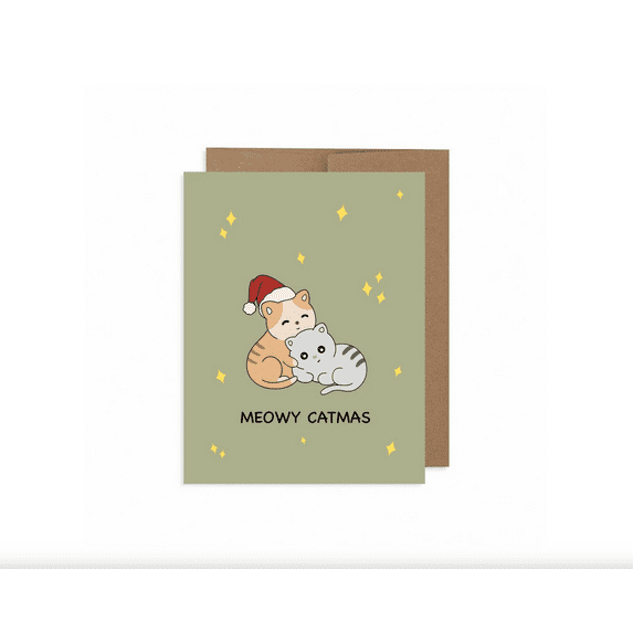 Meowy Catmas Holiday Card – Cute Cats with Santa Hat Design – Blank Inside for Personal Messages – Perfect Christmas Greeting Card for Cat Lovers