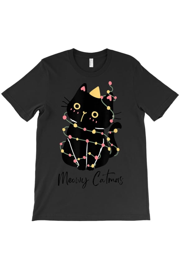 Meowy Catmas Light Funny Cute Christmas Cat Lover Holiday Graphic T-Shirt G6958, Up to 5XL