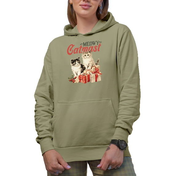 Meowy Catmast, Cute Christmas Pun with Vintage Cats & Presents Art Merch Gift, Sand Hooded Sweatshirt or Hoodie, 3XL