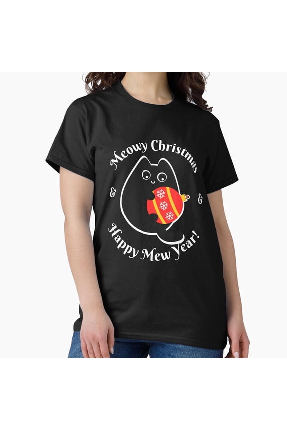Meowy Christmas And Happy Mew Year Festive Holiday Cat Unisex T-Shirt, up to size 5XL