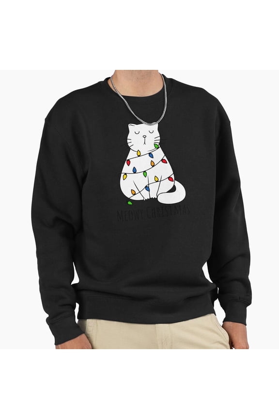 Meowy Christmas Cat Holiday Graphic Unisex Sweatshirt Funny Retro Anime Pet G14416, Up to Size 5XL