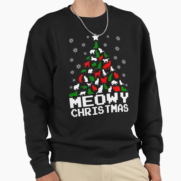 Meowy Christmas Cat Tree Holiday Graphic Unisex Sweatshirt Retro Vintage Art - Great Gift Idea G23144, Up to Size 5XL