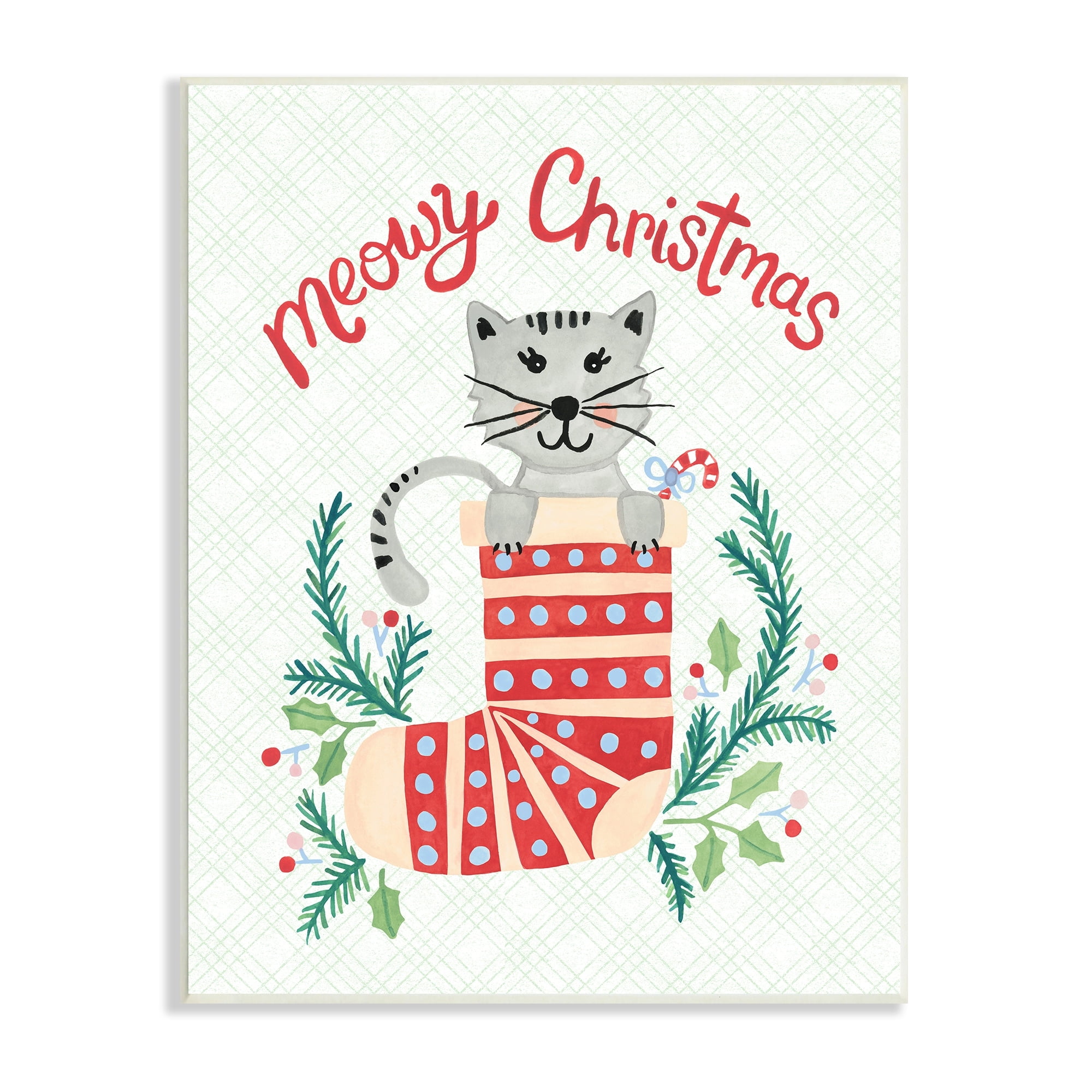 Meowy Christmas Clever Cat Nestled Patterned Stocking Animals & Insects Painting Unframed Art Print Wall Art