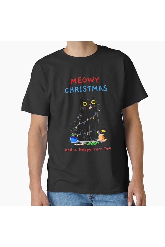 Meowy Christmas Cute Holiday Kitten Seasonal Cheer Unisex T-Shirt, up to size 5XL