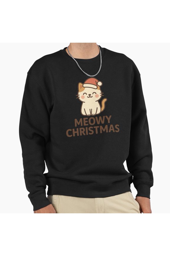 Meowy Christmas Cute Kawaii Holiday Cat Graphic Unisex Sweatshirt Retro Art G22743, Up to Size 5XL