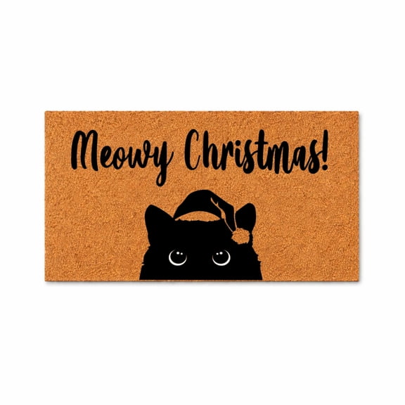 Meowy Christmas, Cat Peeking Doormat, Holiday Welcome Mat, Seasonal Home Entry Rug (16x24 inches) 1579