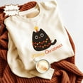 thumbnail image 1 of Meowy Christmas Embroidered Sweatshirt, Cat Mom Embroidery Tee, Holiday Cat Lover Stitch Top, Festive Xmas Gift for Women, 1 of 5
