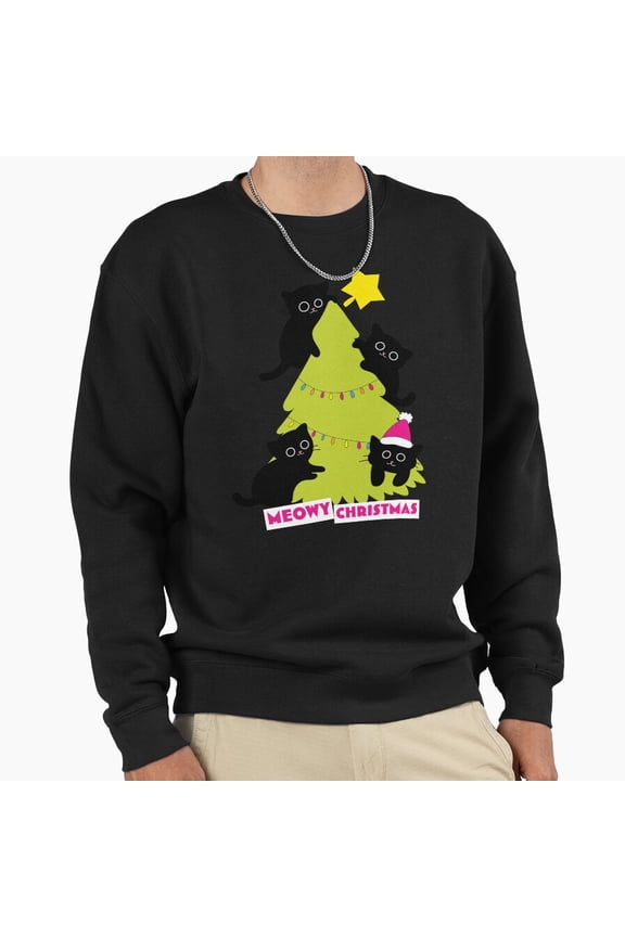 Meowy Christmas Mischief Cute Black Cats Graphic Unisex Sweatshirt Retro Holiday G22251, Up to Size 5XL