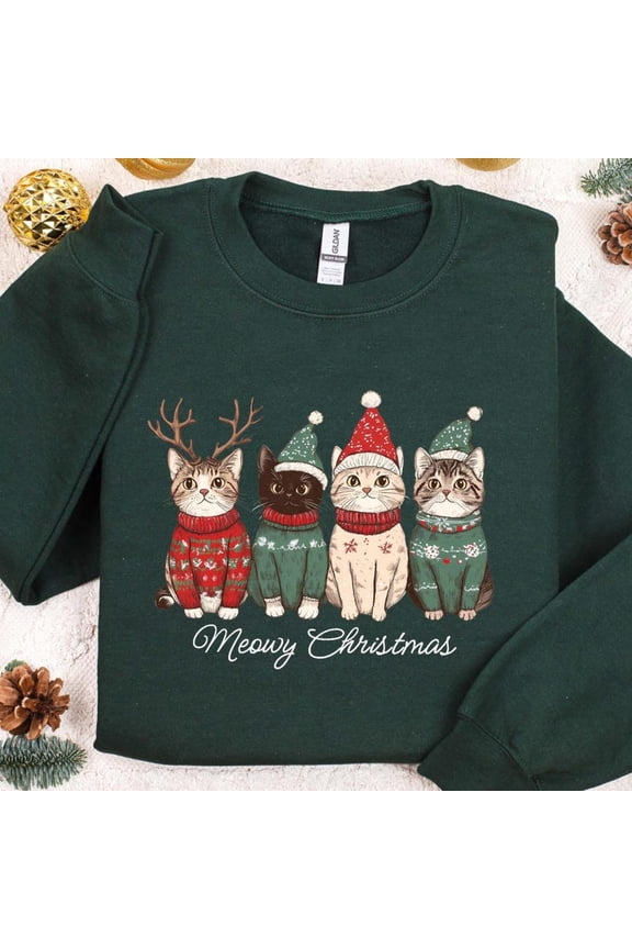 Meowy Christmas Shirt, Christmas Cat Shirt, Merry Christmas, Cat Lover Shirt, Christmas Gift