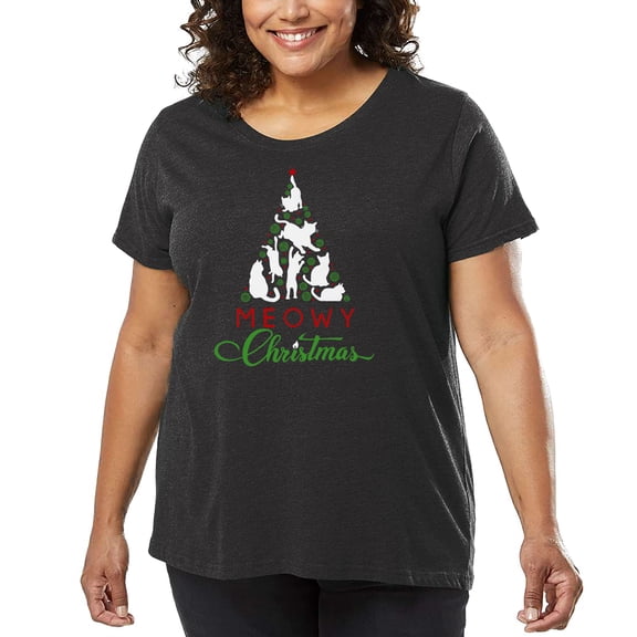 Meowy Christmas Tree - Women's Plus Size Word Art T-Shirt