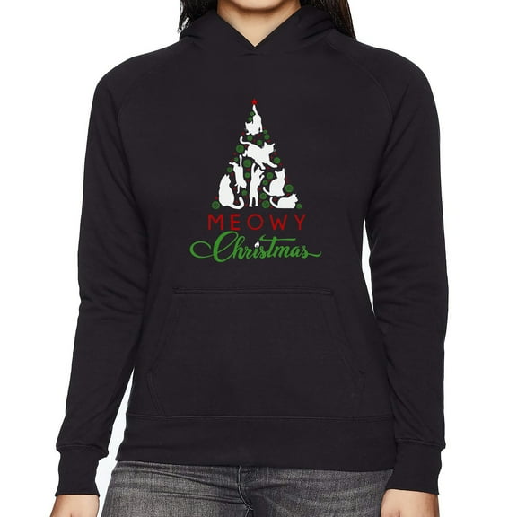 Meowy Christmas Tree - Women's Word Art Hooded Sweatshirt