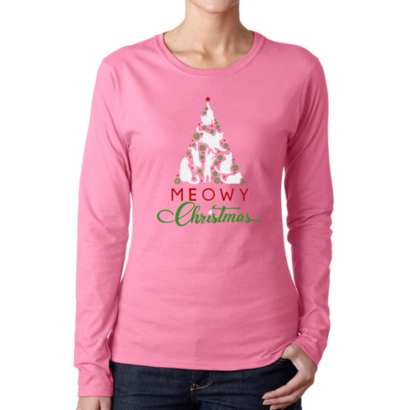 Meowy Christmas Tree - Women's Word Art Long Sleeve T-Shirt
