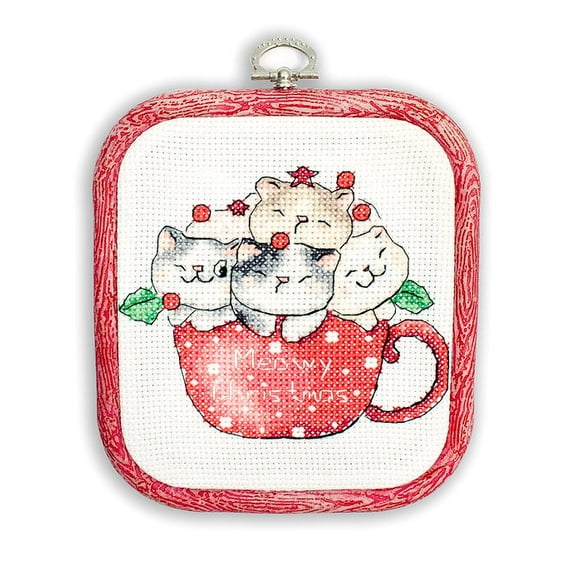 Meowy Christmas with hoop included L8080 Counted Cross Stitch Kit