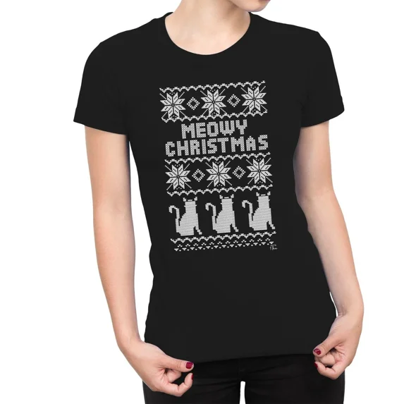 Meowy Holiday Cat Festive Cute Kitten Cheerful Winter Design Unisex T-Shirt up to size 5XL