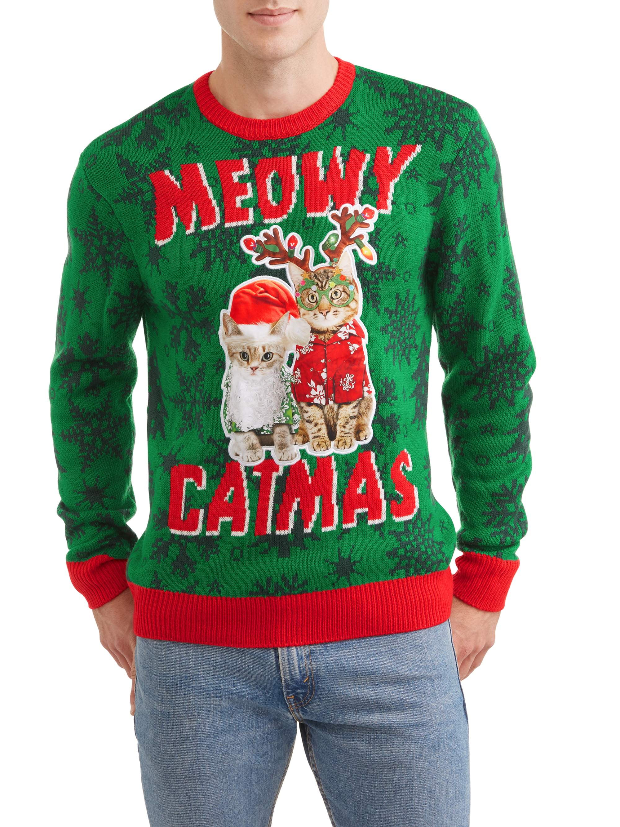 Meowy Men's Ugly Christmas Sweater, Up to Size 2XL - Walmart.com