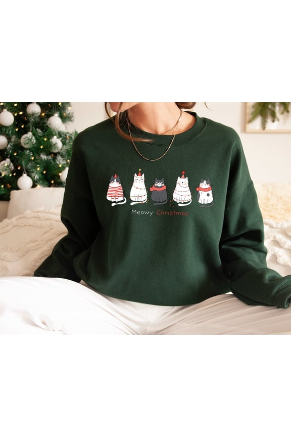 Meowy Season Sweatshirt, Season Cat Shirt, Cat Lover Shirt, Cat Mom Shirt, Black Cat, Merry Cat, Merry Season, Cat , Cute Meow