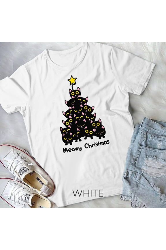Meowy cat Christmas tree shirt men women t shirt plus size Unisex T-shirt