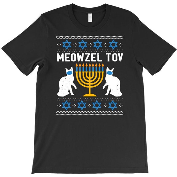 Meowzel Tov Catorah Funny Hanukkah Cat Menorah Jewish Holiday Pet H40955 Unisex T-Shirt, Up to 5XL Available