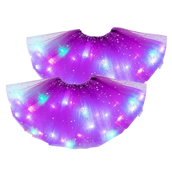 Mepaouo 2 Pack LED Tutu Skirt for Women Light up Neon Glitter Tulle Skirt Party Carnival
