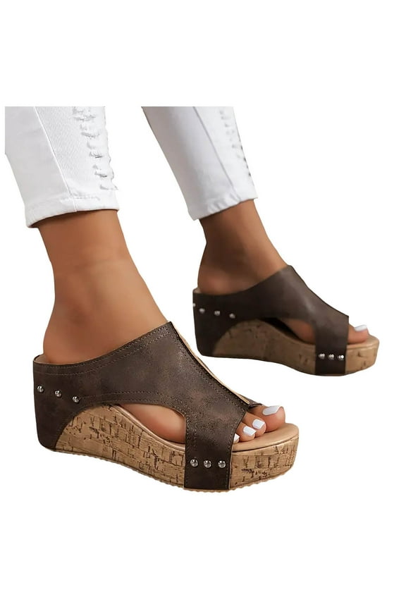 Women's Wedge Sandals Cork Heel Platform Dressy Slides Dressy Summer Casual Walking Shoes