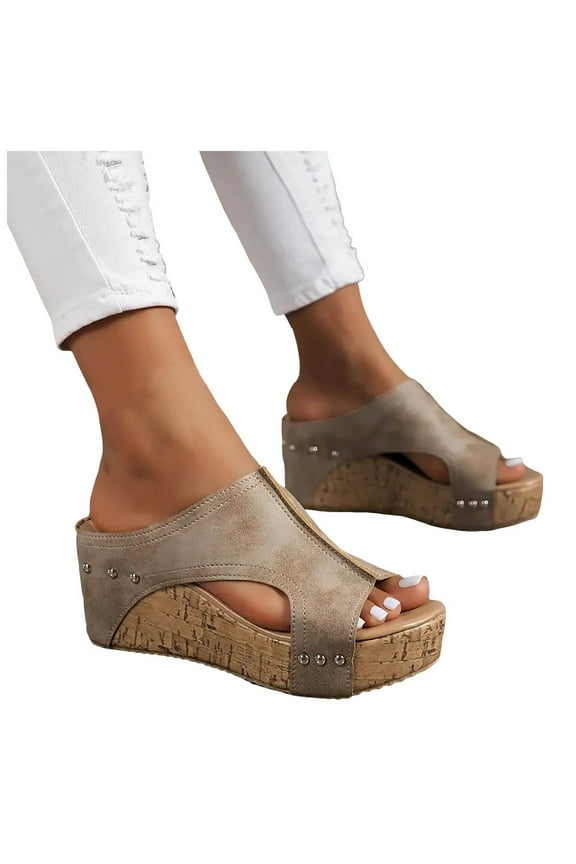 Women's Wedge Sandals Cork Heel Platform Dressy Slides Dressy Summer Casual Walking Shoes