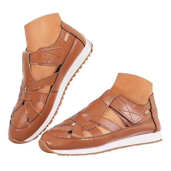 Mepaouo 2025 Women's Closed Toe Sandals Hollow out Flat Walking Shoes Casual Summer Slip on Sandal