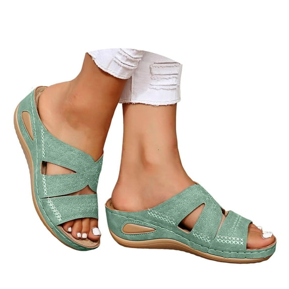 Mepaouo 2025 Womens Sandals Summer Wedge Platform Slides Arch Support Wide Width Casual Flip Flops