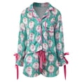 thumbnail image 1 of Mepaouo 2Pcs Christmas Pajamas for Women Bow Tie Long Sleeve Shirt Shorts Satin Silk Pjs Set, 1 of 9