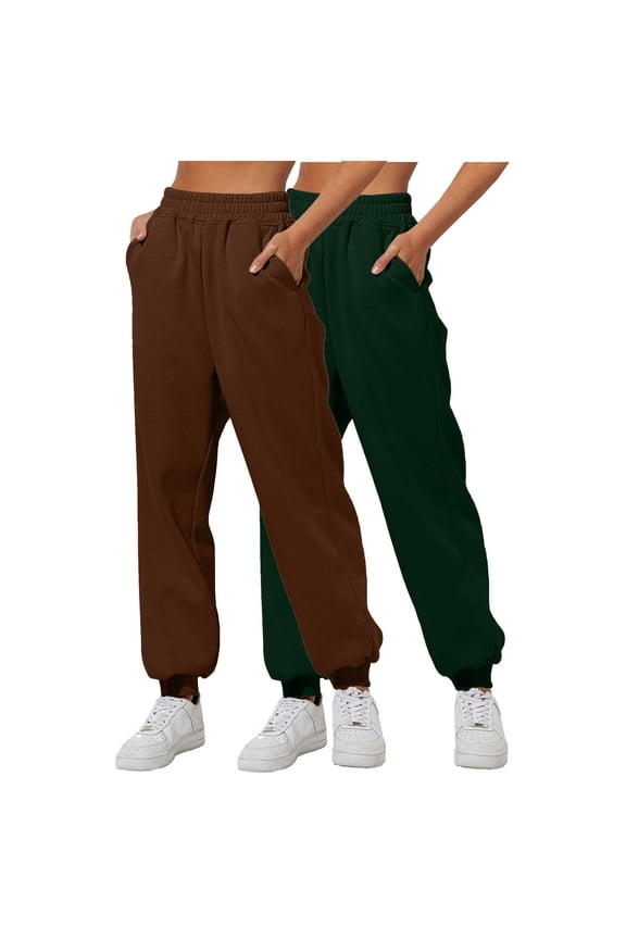 2Pcs Womens Fleece Lined Sweatpants High Waisted Pull on Baggy Cinch Bottom Jogger Sizes S-3X