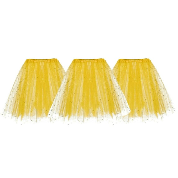 Mepaouo 3 Pack Sequins Tutu Skirt Womens Princess Ballet Dance Dress Tulle 3 Layered Party Skorts