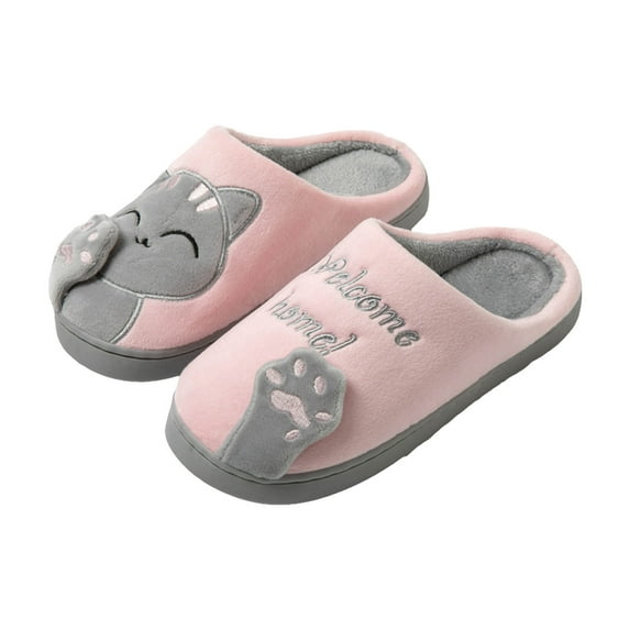 Mepaouo Animal Slippers for Women Winter Warm Plush Slip on Slides Indoor Bedroom Fuzzy Kitten House Shoes