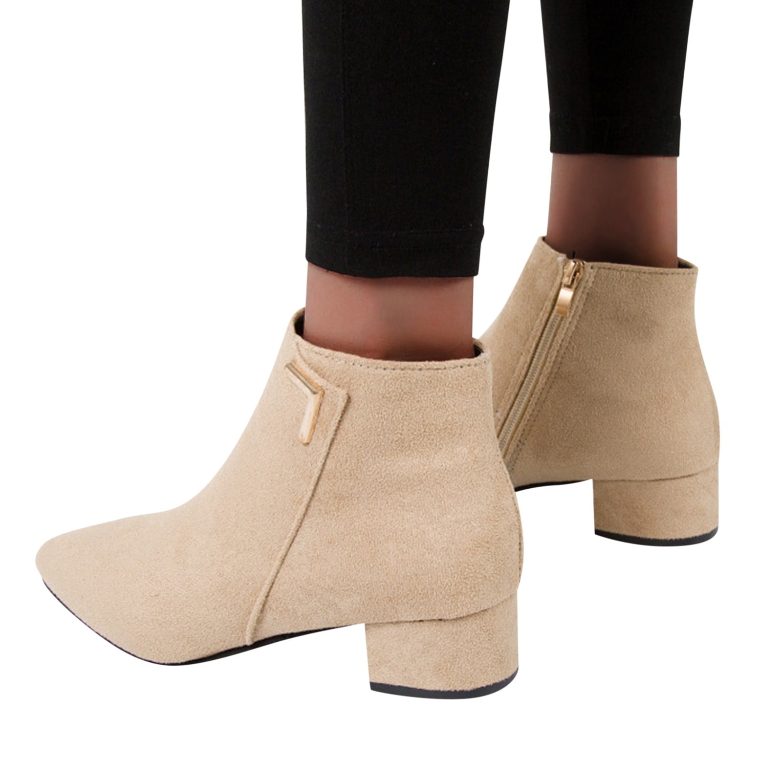 Mepaouo Ankle Booties for Women Pointy Toe Suede Leather Dress Boots Low Heel Comfy Walking Boots Walmart