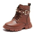 thumbnail image 1 of Mepaouo Ankle Boots for Girls Lace up Buckle Combat Boots Winter Classic Walking Outdoor Shoes(Brown,30), 1 of 4