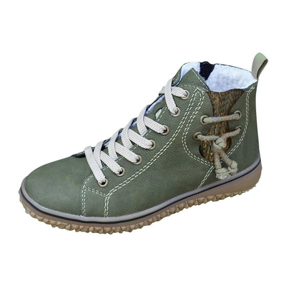 Mepaouo Ankle Boots for Women No Heel Lace Up Vintage Arch Support Slip on Flats Fall Booties