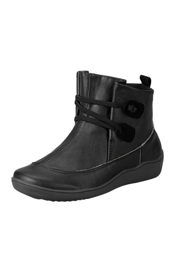 Ankle Boots for Women No Heel Lace up Vintage Slip on Flat Arch Support Winter Snow Booties(Black,7.5)