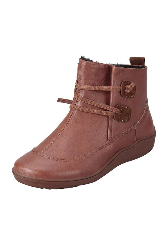 Ankle Boots for Women No Heel Lace up Vintage Slip on Flat Arch Support Winter Snow Booties(Brown,8.5)