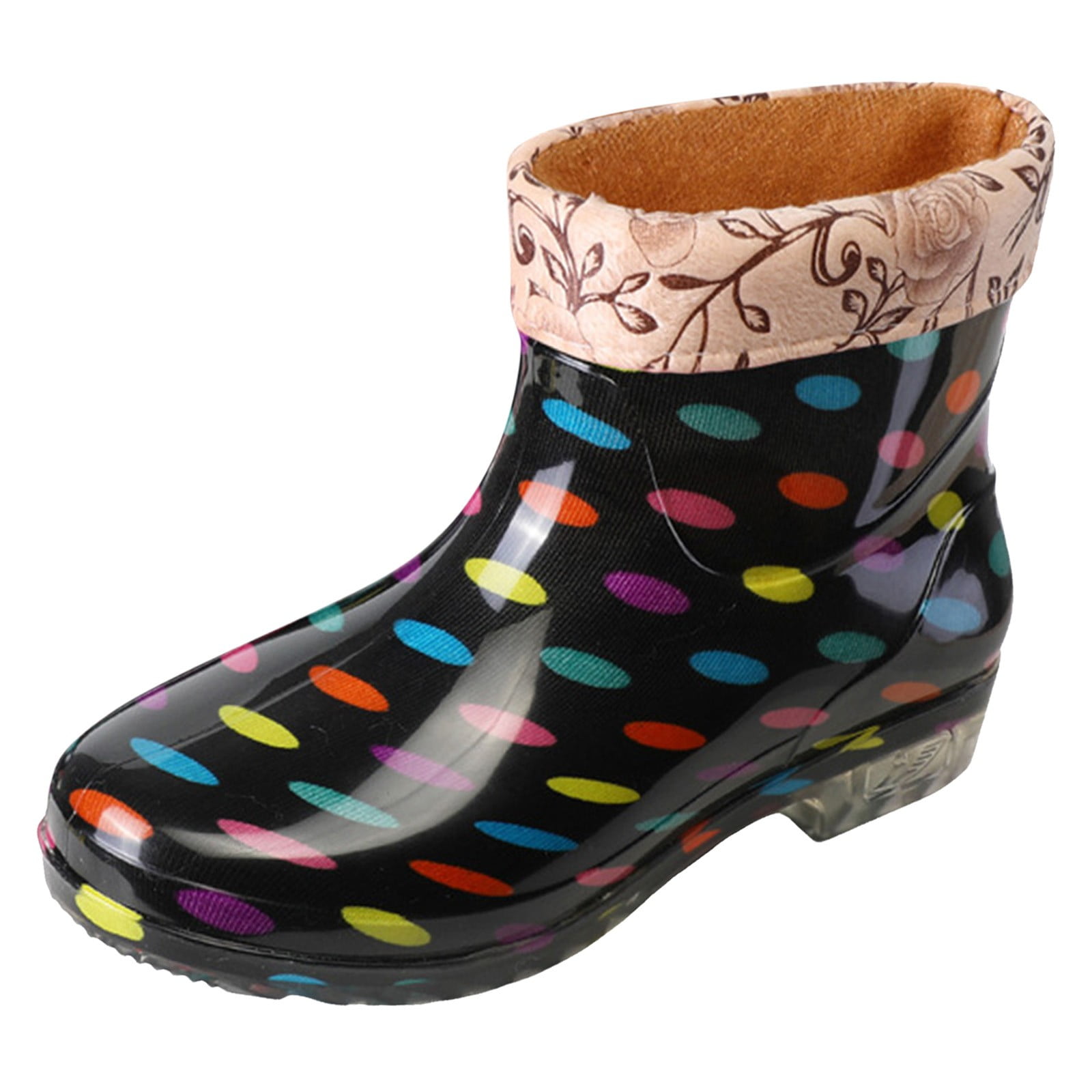 Mepaouo Ankle Rain Boots for Women Floral Fleece Lined Garden Shoes Waterproof Walking Outdoor Rainboot