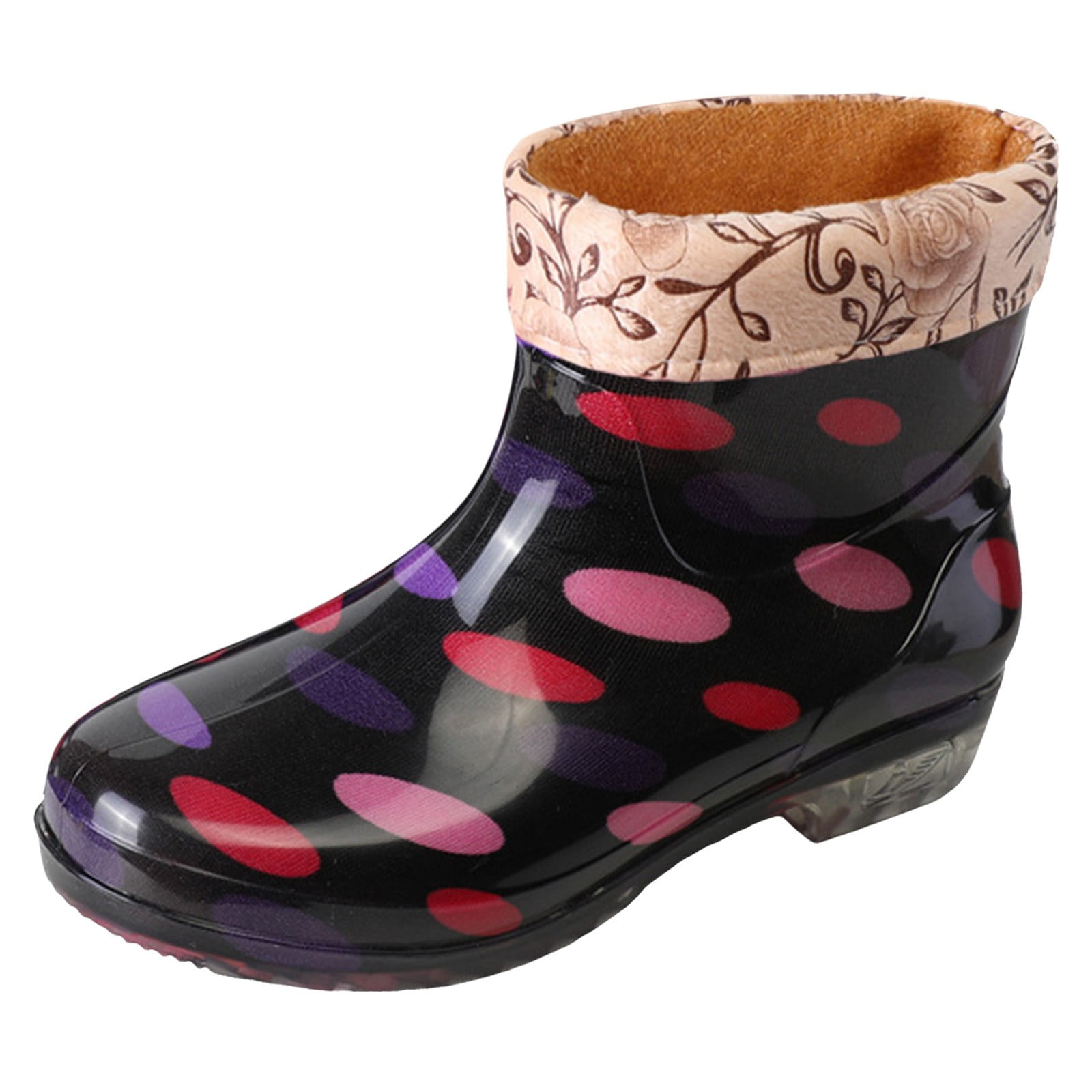 Mepaouo Ankle Rain Boots for Women Floral Fleece Lined Garden Shoes Waterproof Walking Outdoor Rainboot