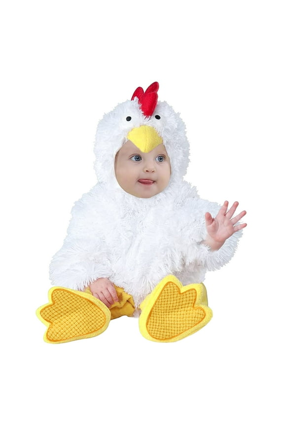 Baby Animal Onesie Unisex Infant Hooded Bodysuit Toddler Chicken Dress up Romper Outfit White 6-9Month