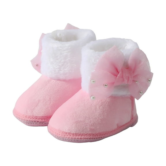 Mepaouo Baby Booties Cozy Fleece Boy Girl Boots Winter Snow Bowknot Newborn Walker Crib Sock Shoes Pink 3