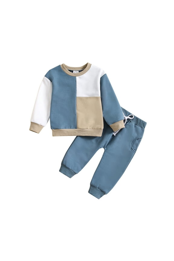 Baby Boy Clothes Outfits Fall Long Sleeve Color Block Sweatshirt Tops Casual Pants Newborn 2Pcs Set