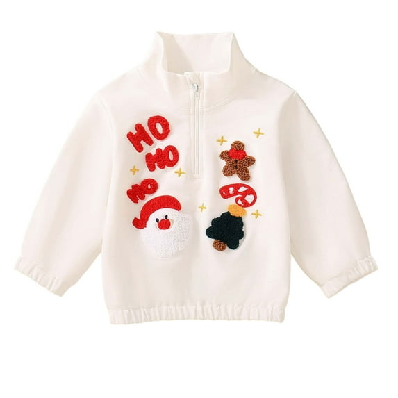 Mepaouo Baby Boy Half Zip Shirts Toddler Turtleneck Long Sleeve Chirstmas Pullover Fall Winter Clothes White 6-12 Months