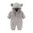 thumbnail image 1 of Mepaouo Baby Fleece Jumpsuits Infant Bear Snowsuit Newborn Hooded Romper Outfit Winter Clothes Grey 3-6Month, 1 of 3