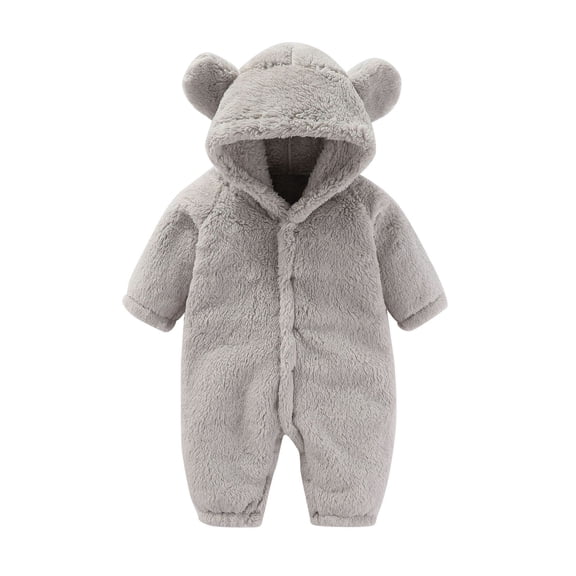 Mepaouo Baby Fleece Jumpsuits Infant Bear Snowsuit Newborn Hooded Romper Outfit Winter Clothes Grey 3-6Month