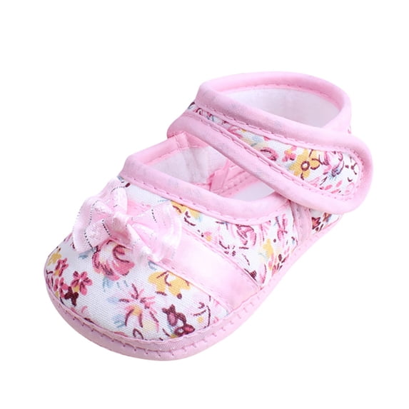 Mepaouo Baby Girls Crib Shoes Lightweight Bowknot Slip on Walking Sneakers 0-18 Months