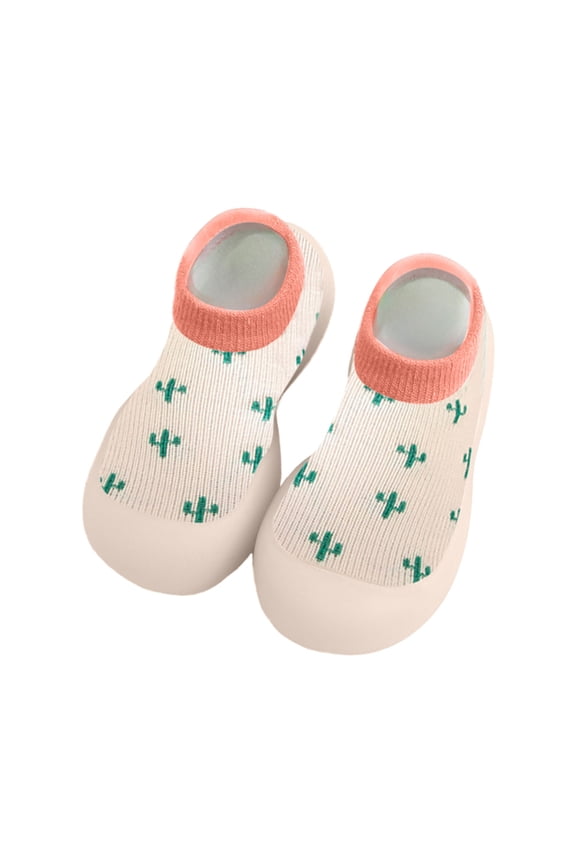 Baby Sock Shoes Infant Non Slip Walking Slippers Boys Girls Sneakers with Soft Rubber Sole Beige