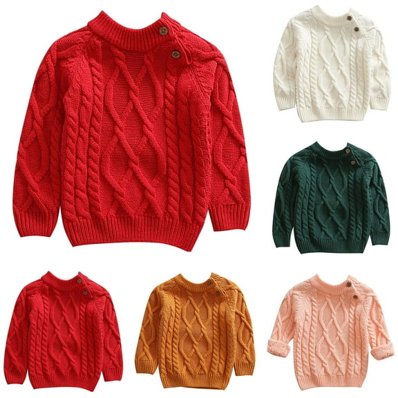 Mepaouo Baby Toddler Boys Girls Pullover Sweater Kids Knit Button Closure Long Sleeve Sweatshirt Green 12-18 Months